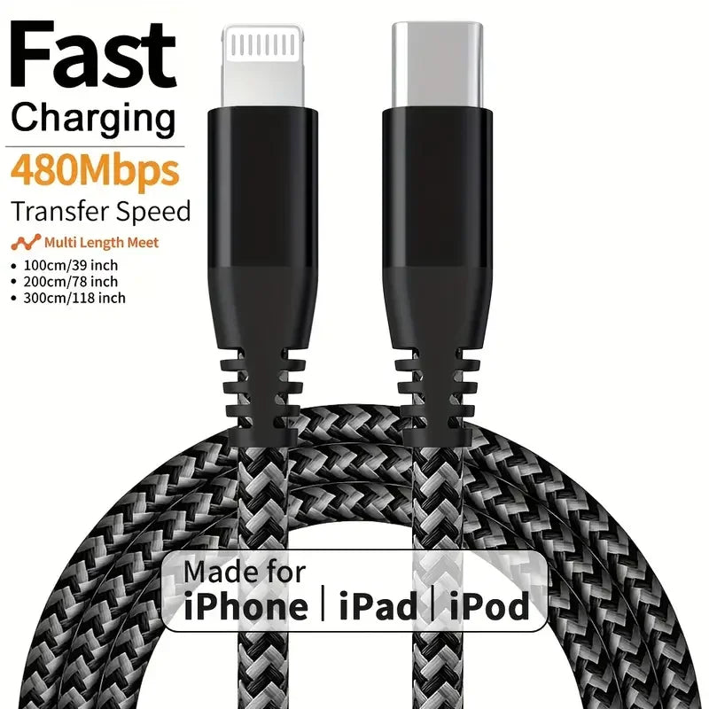 Nylon Braided Cord USB C to Lightning Cable Fast Charging Data for iPhones