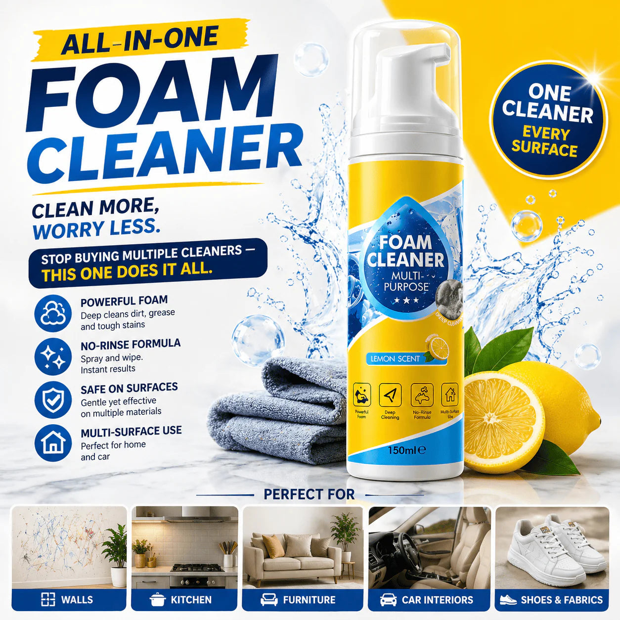 Multifunctional Foam Cleaner Premium for kitchen, Furniture, Car & Walls
