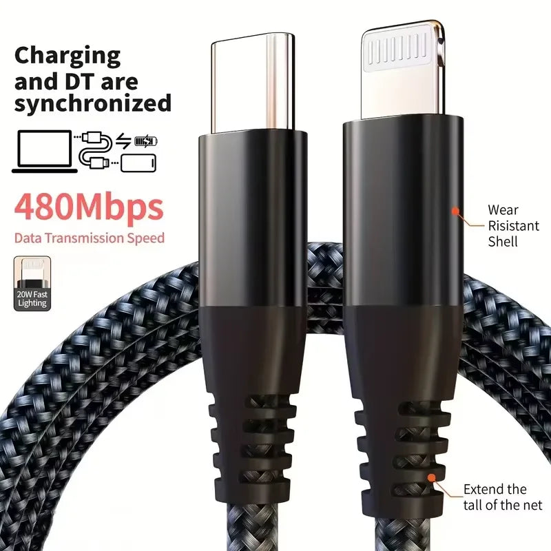 Nylon Braided Cord USB C to Lightning Cable Fast Charging Data for iPhones