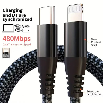 Nylon Braided Cord USB C to Lightning Cable Fast Charging Data for iPhones