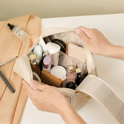 Leather Makeup Organizer Portable Women Cosmetic Storage Bag