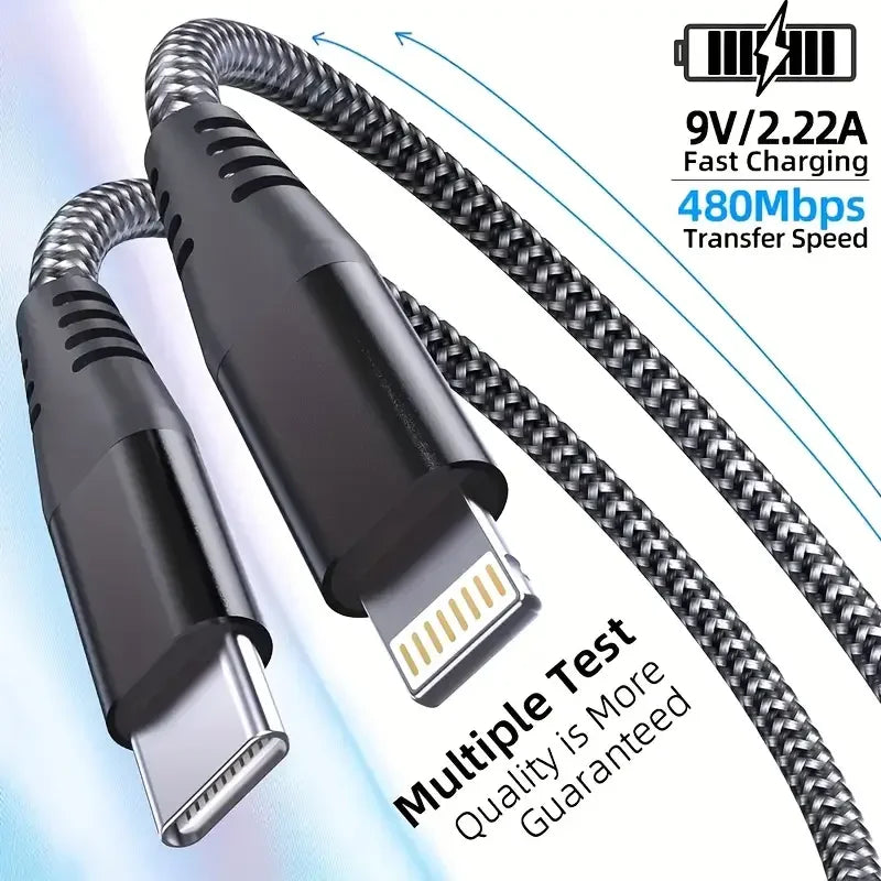 Nylon Braided Cord USB C to Lightning Cable Fast Charging Data for iPhones