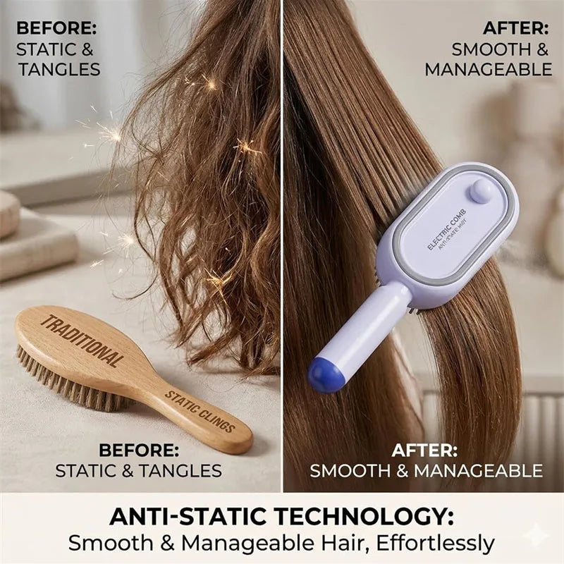Rechargeable Hair Straightener Brush with Detangling Comb