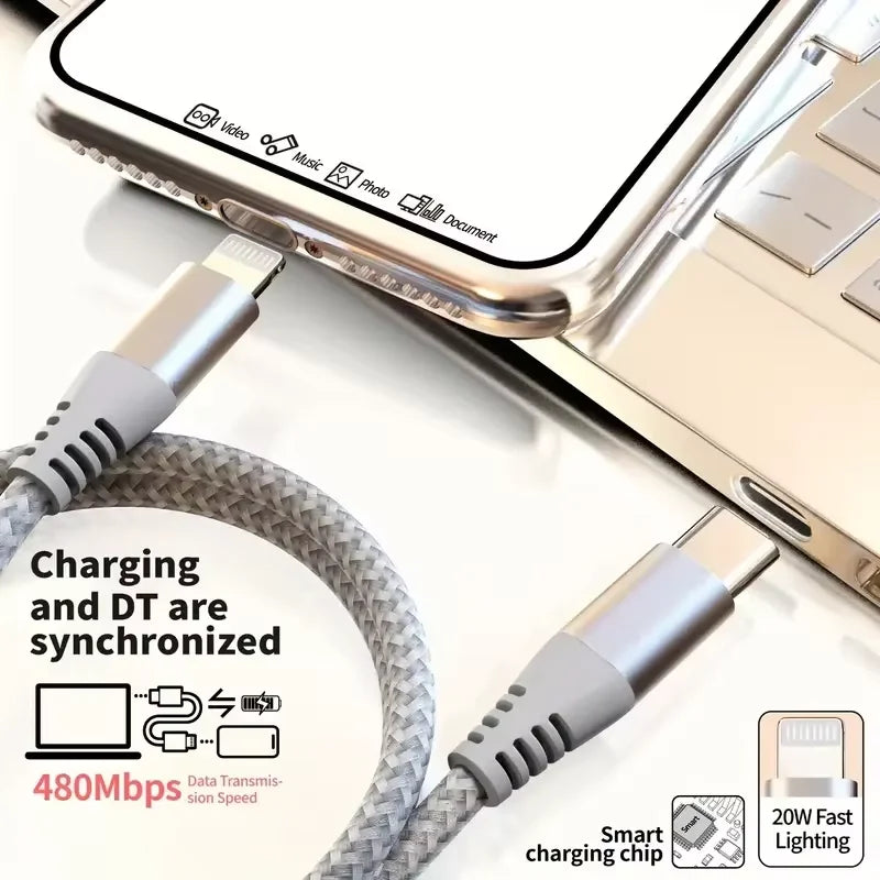 Nylon Braided Cord USB C to Lightning Cable Fast Charging Data for iPhones