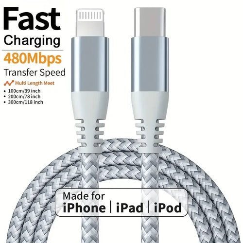 Nylon Braided Cord USB C to Lightning Cable Fast Charging Data for iPhones