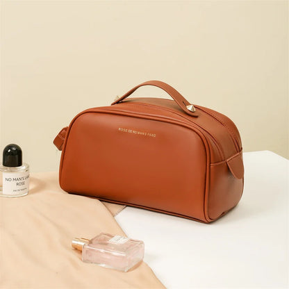 Leather Makeup Organizer Portable Women Cosmetic Storage Bag