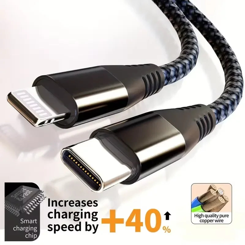 Nylon Braided Cord USB C to Lightning Cable Fast Charging Data for iPhones