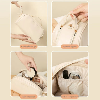 Leather Makeup Organizer Portable Women Cosmetic Storage Bag