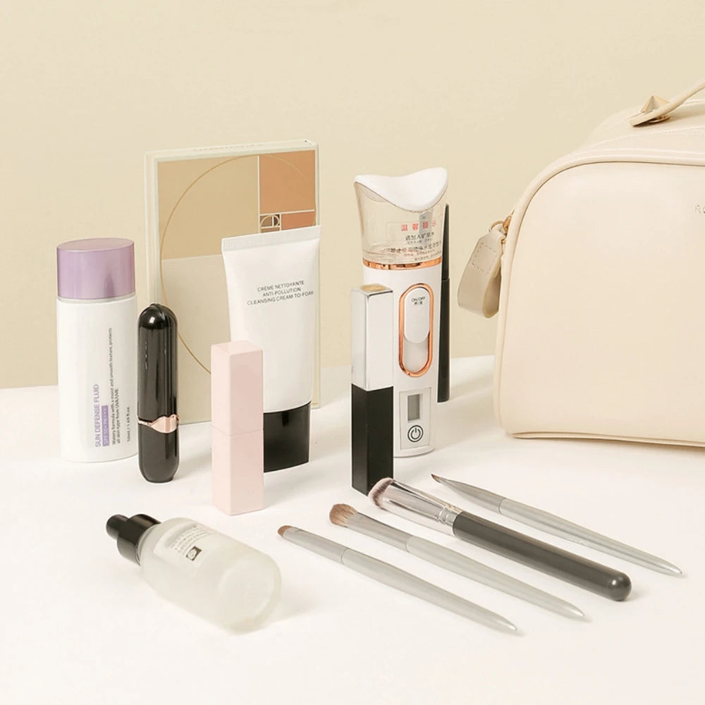 Leather Makeup Organizer Portable Women Cosmetic Storage Bag