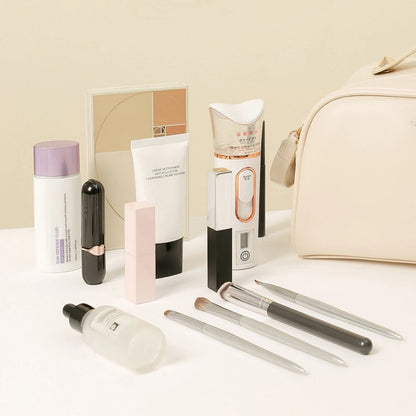 Leather Makeup Organizer Portable Women Cosmetic Storage Bag