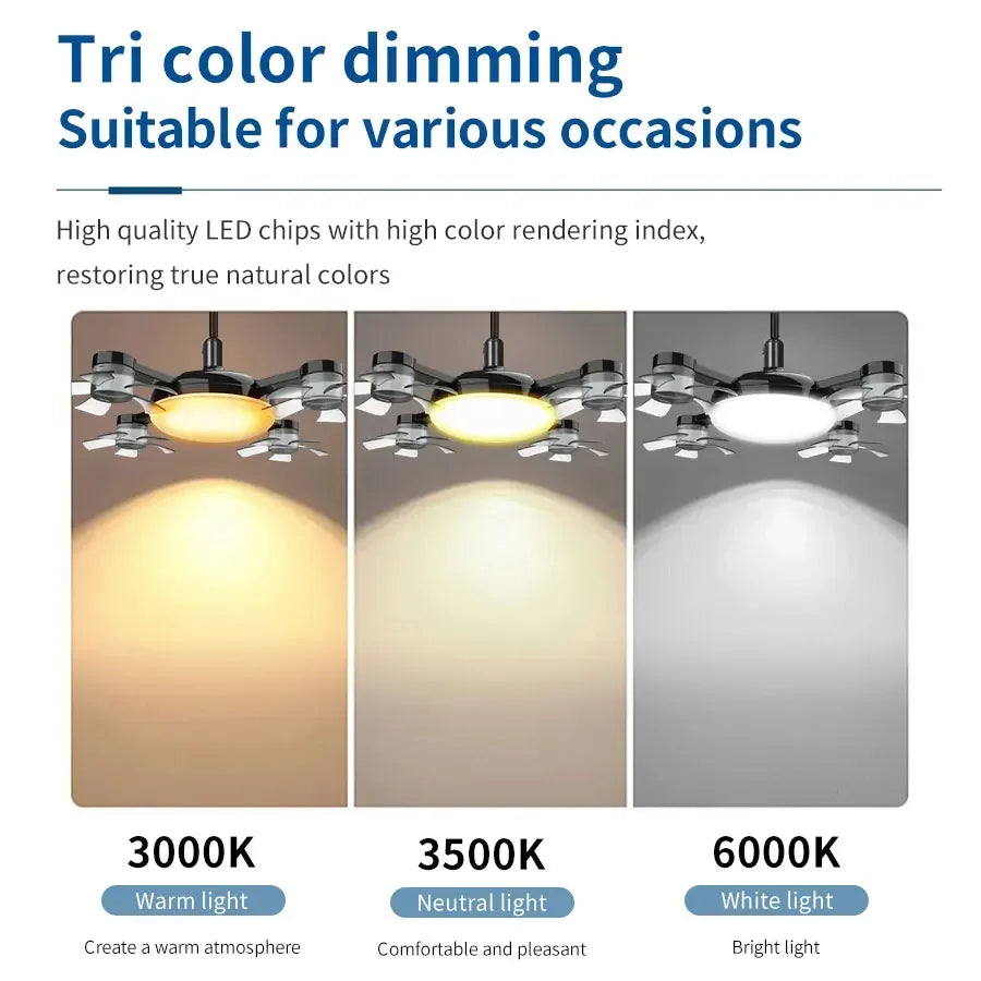 Socket Fan Light with Remote Control, E27 Screw-in, 3 Color Temperatures, 3 Wind Speeds, 4 Head