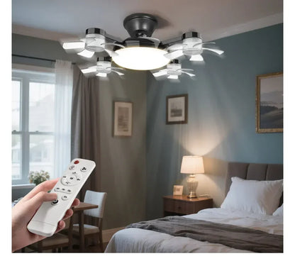 Socket Fan Light with Remote Control, E27 Screw-in, 3 Color Temperatures, 3 Wind Speeds, 4 Head