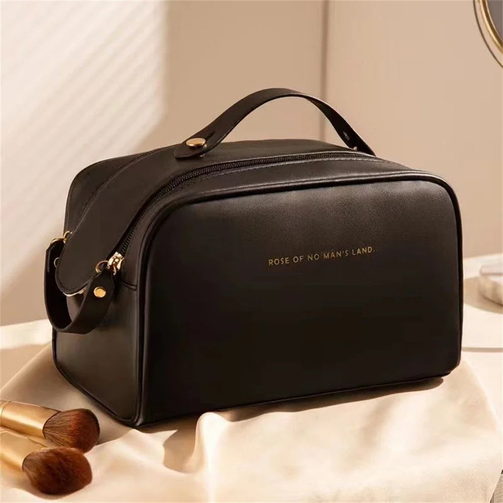 Leather Makeup Organizer Portable Women Cosmetic Storage Bag