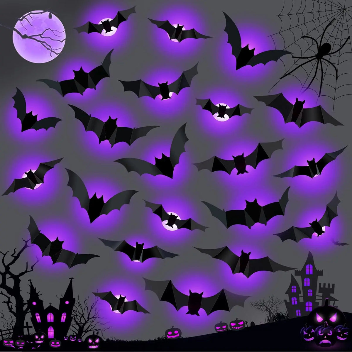 Halloween Bat Decor Night Wall Sticker Light