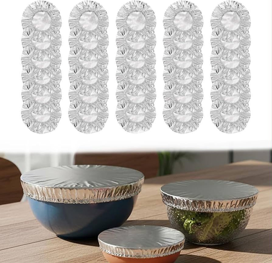 40Pcs Reusable Aluminum Foil Food Covers – Elastic Stretch-to-Fit Insulation Lids