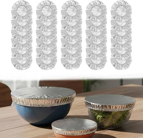 40Pcs Reusable Aluminum Foil Food Covers – Elastic Stretch-to-Fit Insulation Lids
